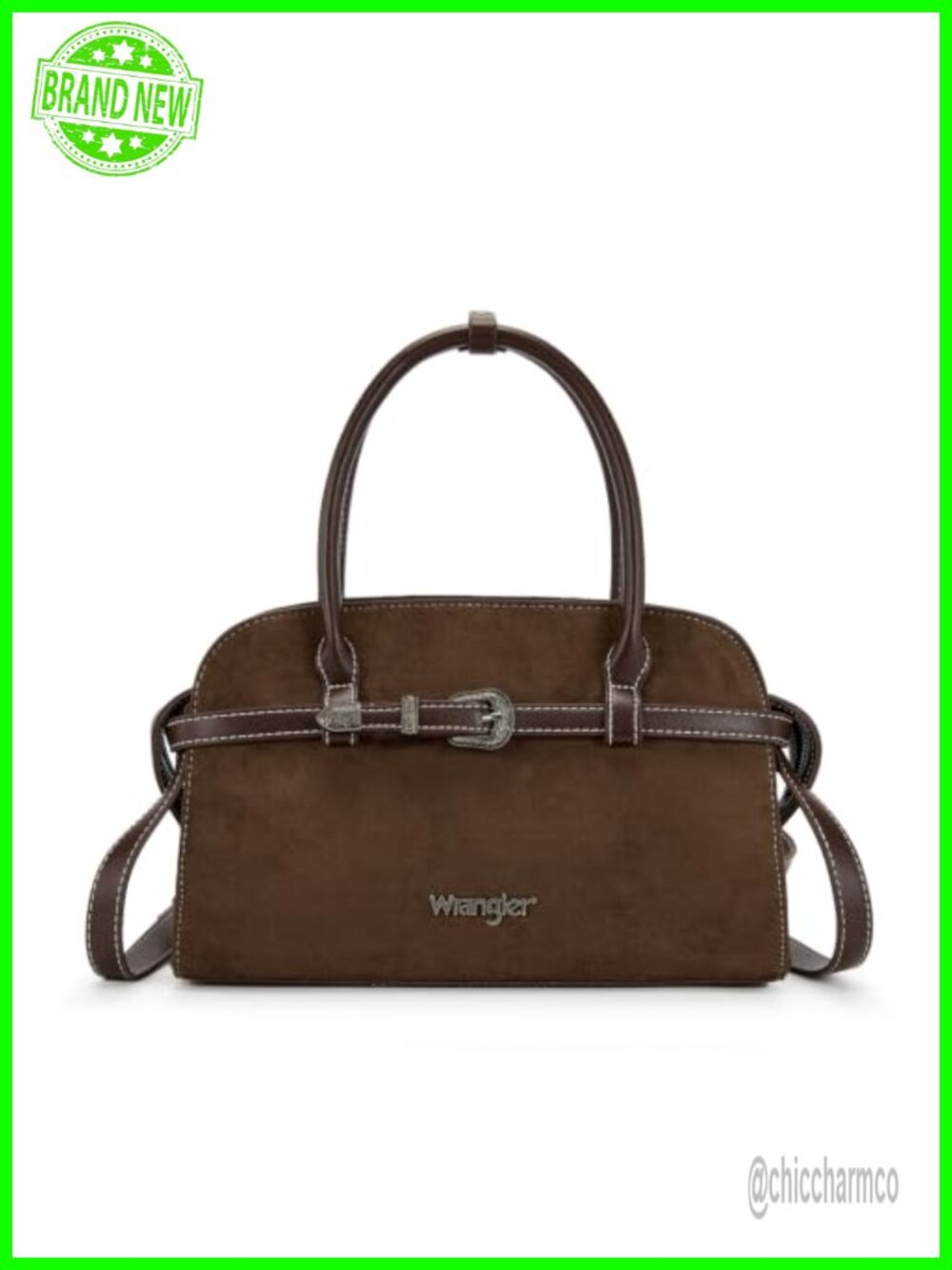 Faux Suede Satchel Crossbody Bag Western Buckle Handbag